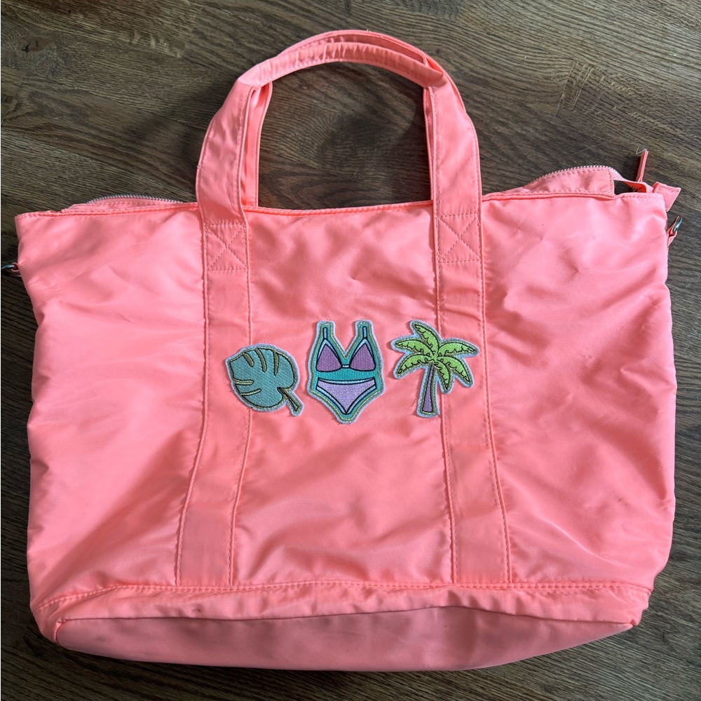 Neon Orange beach Tote with patches, Stoney Clover inspired